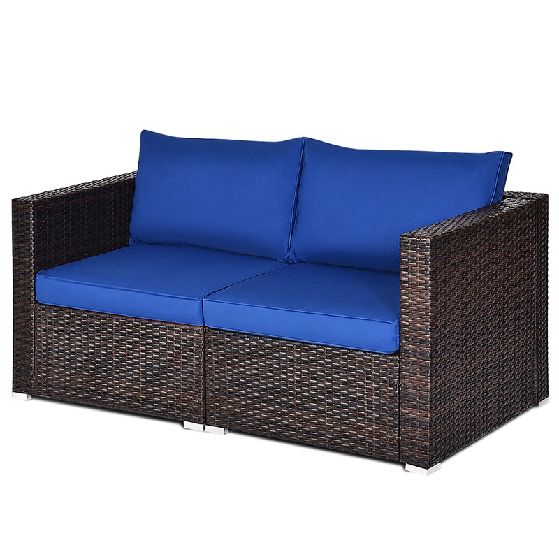 Pemberly Row 4 Pieces Rattan Patio Corner Sofa Sectional with Cushion in Navy
