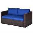 Pemberly Row 4 Pieces Rattan Patio Corner Sofa Sectional with Cushion in Navy