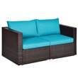 Pemberly Row 4 Pieces Rattan Patio Corner Sofa Sectional with Cushion in Blue