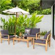 Pemberly Row 8 Pcs Acacia Wood Patio Furniture Set with Thick Cushion in Brown
