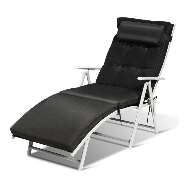 Pemberly Row 2 Pieces Outdoor Folding Chaise Lounge Chair with Cushion in Black