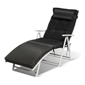 Pemberly Row 2 Pieces Outdoor Folding Chaise Lounge Chair with Cushion in Black