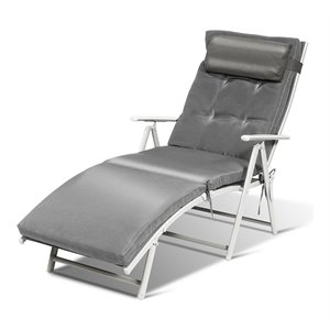 Pemberly Row 2 Pieces Outdoor Folding Chaise Lounge Chair with Cushion in Gray