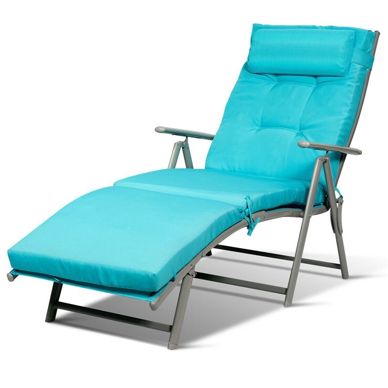 Pemberly Row 2 Pcs Outdoor Folding Chaise Lounge Chair with Cushion in Turquoise