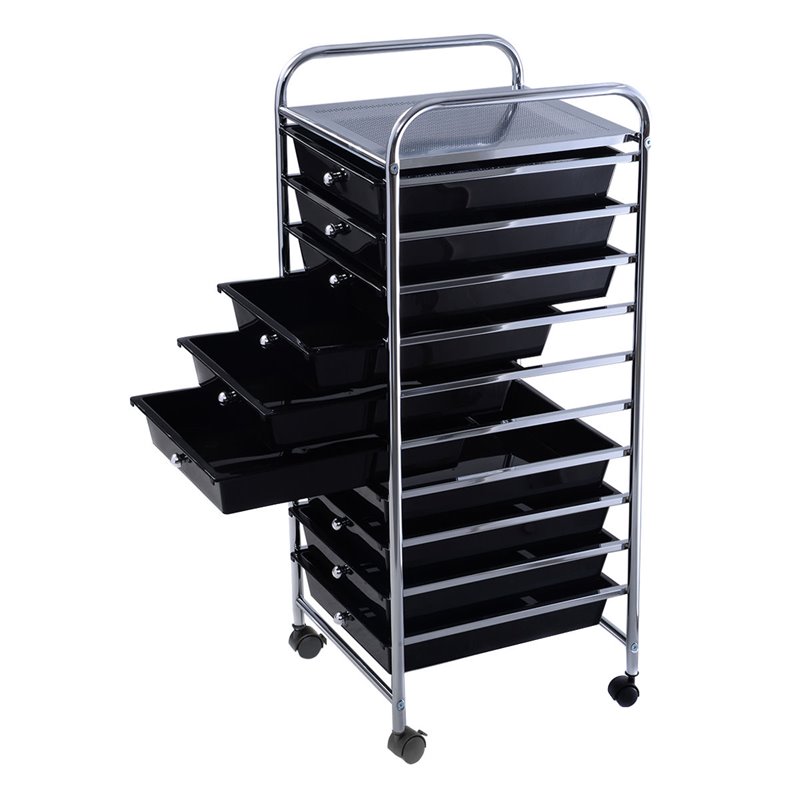 Pemberly Row Metal Scrapbook Paper Rolling Storage Cart with 10 Drawer in Black
