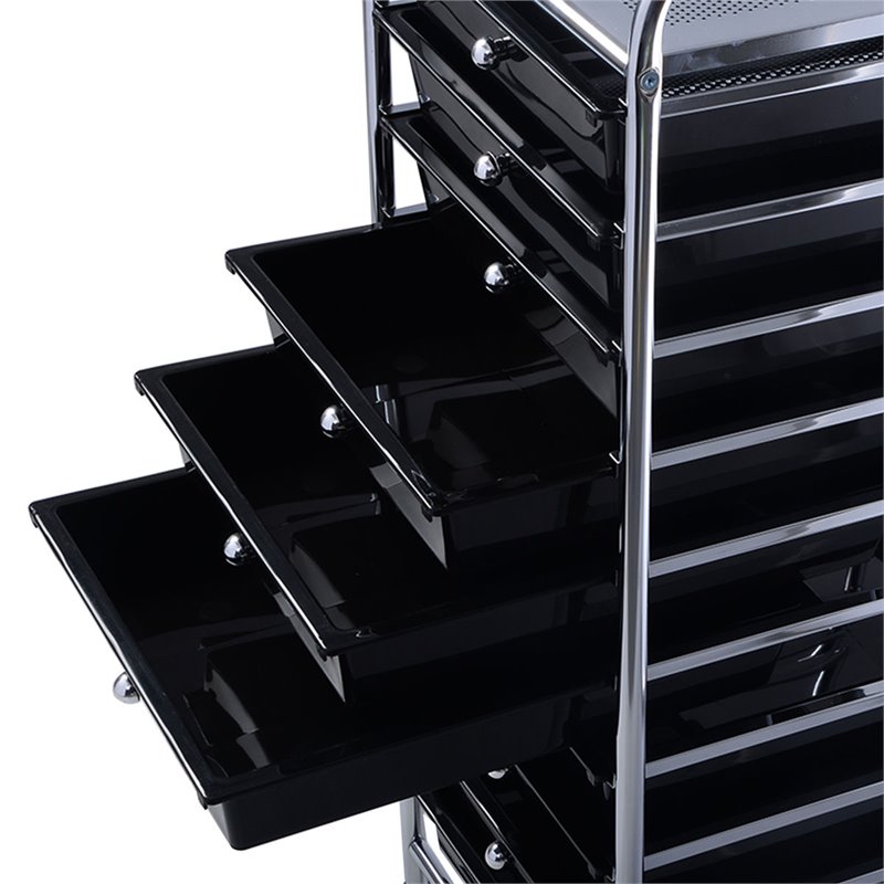 Pemberly Row Metal Scrapbook Paper Rolling Storage Cart with 10 Drawer in Black