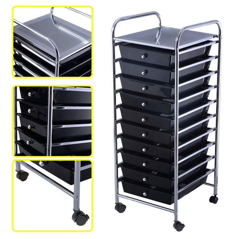 Pemberly Row Metal Scrapbook Paper Rolling Storage Cart with 10 Drawer in Black