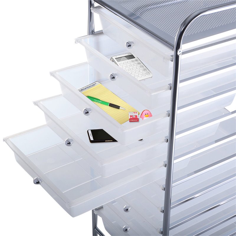 Pemberly Row Metal Scrapbook Paper Rolling Storage Cart with 10 Drawer in Clear