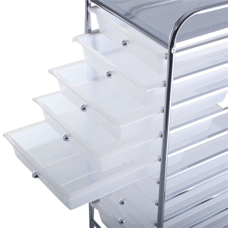 Pemberly Row Metal Scrapbook Paper Rolling Storage Cart with 10 Drawer in Clear