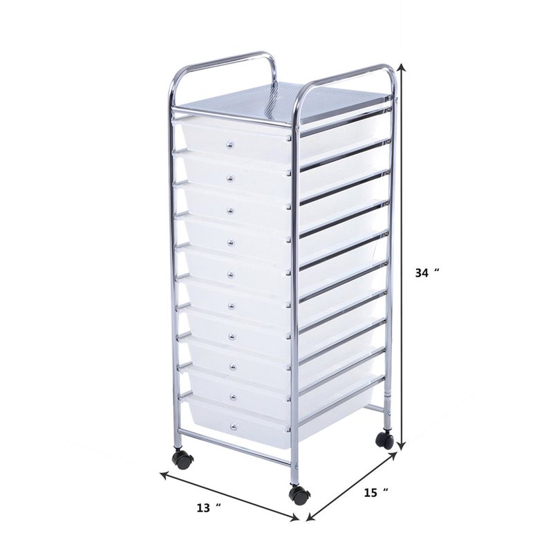 Pemberly Row Metal Scrapbook Paper Rolling Storage Cart with 10 Drawer in Clear
