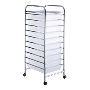 Pemberly Row Metal Scrapbook Paper Rolling Storage Cart with 10 Drawer in Clear