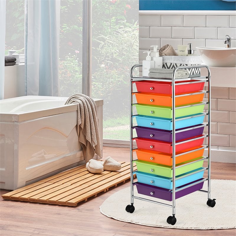 Pemberly Row Scrapbook Paper Rolling Storage Cart w/ 10 Drawer in Multi-Color