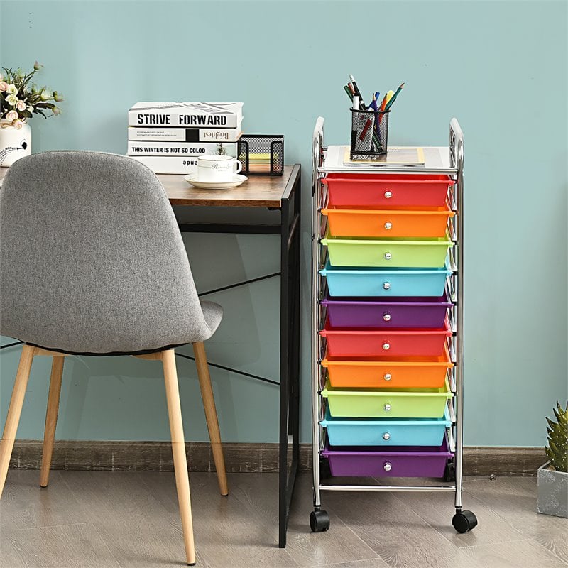 Pemberly Row Scrapbook Paper Rolling Storage Cart w/ 10 Drawer in Multi-Color