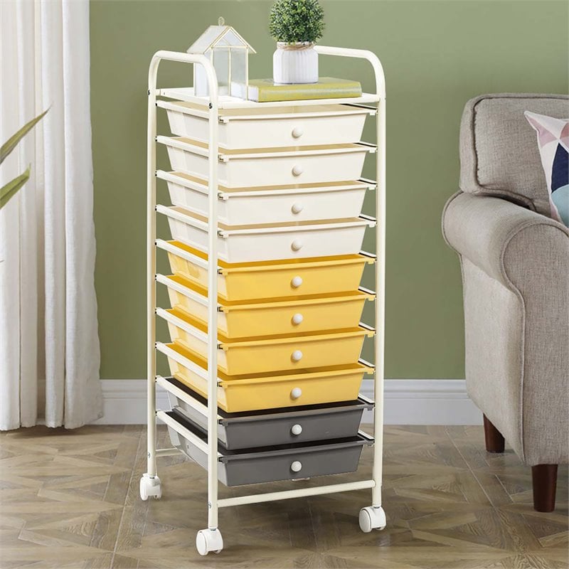 Pemberly Row Scrapbook Paper Rolling Storage Cart with 10 Drawer in Multi-Color