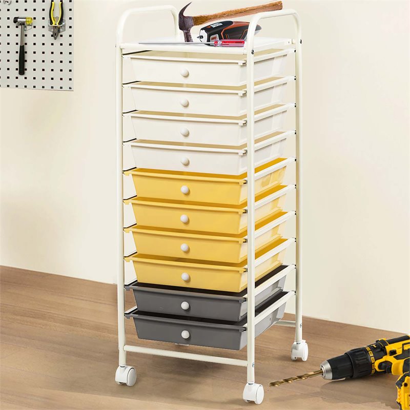 Pemberly Row Scrapbook Paper Rolling Storage Cart with 10 Drawer in Multi-Color