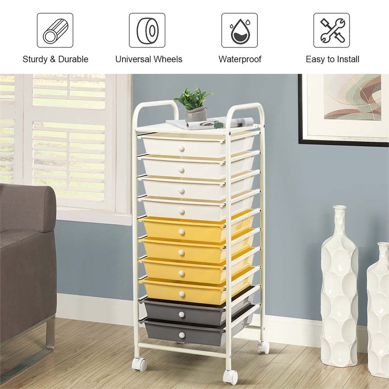 Pemberly Row Scrapbook Paper Rolling Storage Cart with 10 Drawer in Multi-Color