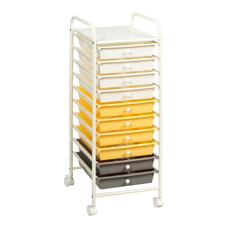 Pemberly Row Scrapbook Paper Rolling Storage Cart with 10 Drawer in Multi-Color