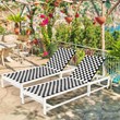 Pemberly Row 2 Pieces Metal Patio Lounge Chaise Chair with Wheel in Black/White