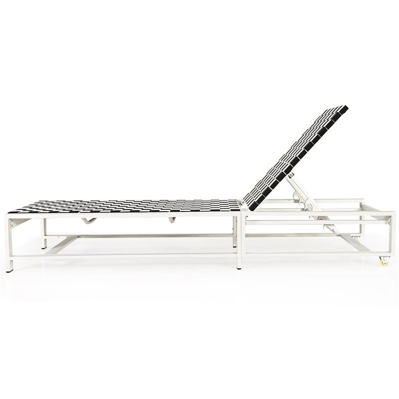Pemberly Row 2 Pieces Metal Patio Lounge Chaise Chair with Wheel in Black/White