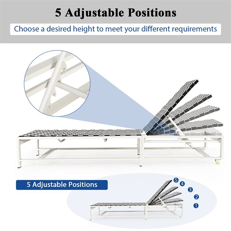 Pemberly Row 2 Pieces Metal Patio Lounge Chaise Chair with Wheel in Black/White