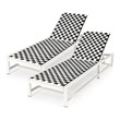 Pemberly Row 2 Pieces Metal Patio Lounge Chaise Chair with Wheel in Black/White