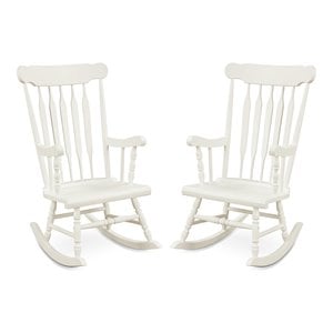 Pemberly Row 17.5&quot Solid Rubber Wood Rocking Chair in White/Glossy (Set of 2)