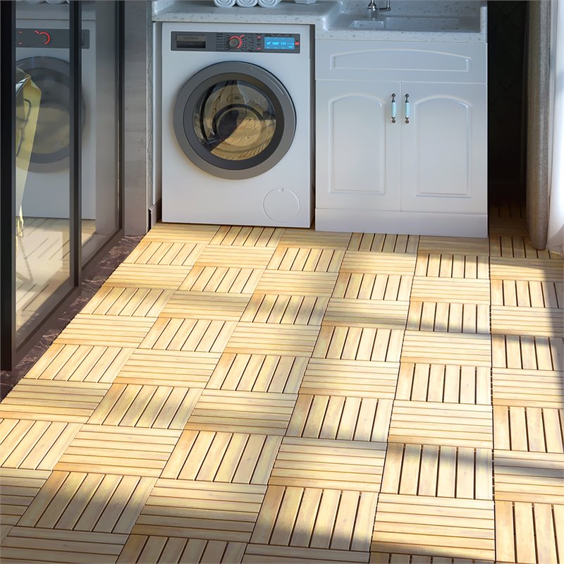 Pemberly Row 20 Pieces Stripe Pattern Wood Deck Patio Pavers in Brown
