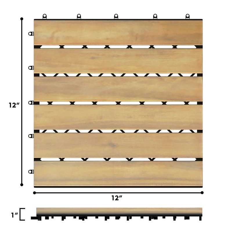 Pemberly Row 20 Pieces Stripe Pattern Wood Deck Patio Pavers in Brown