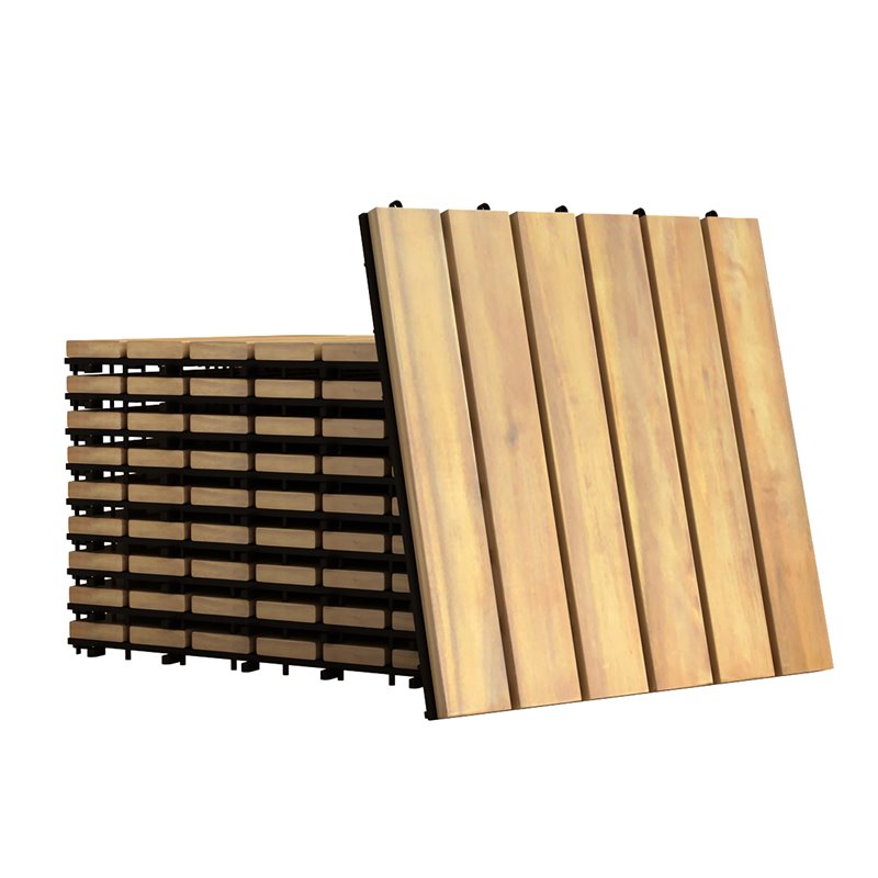 Pemberly Row 20 Pieces Stripe Pattern Wood Deck Patio Pavers in Brown