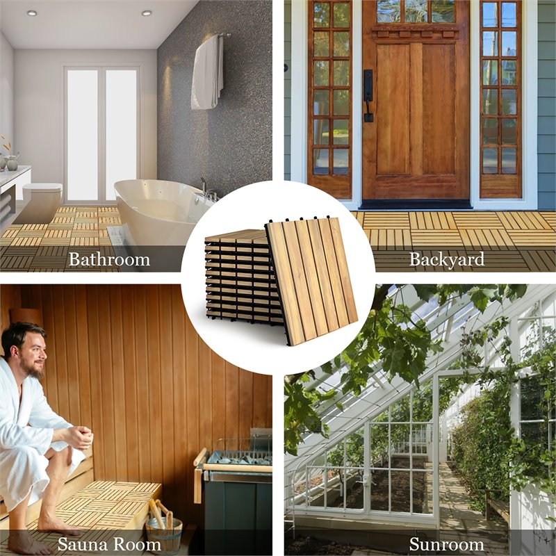 Pemberly Row 20 Pieces Stripe Pattern Wood Deck Patio Pavers in Brown