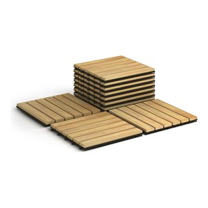 Pemberly Row 20 Pieces Stripe Pattern Wood Deck Patio Pavers in Brown