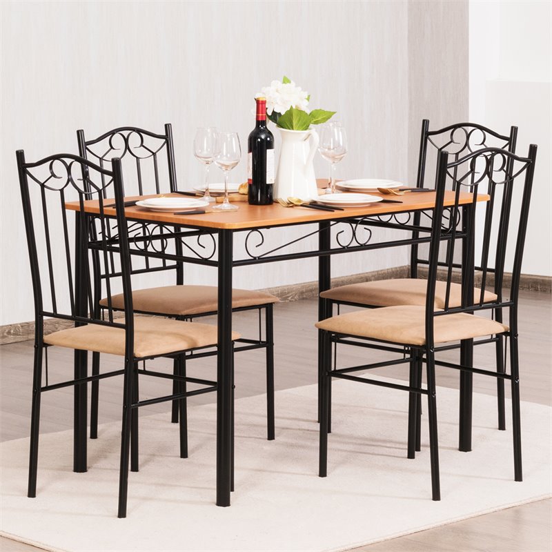 Pemberly Row 5 Pieces Wood Dining Set with Table and 4 Chairs in Black