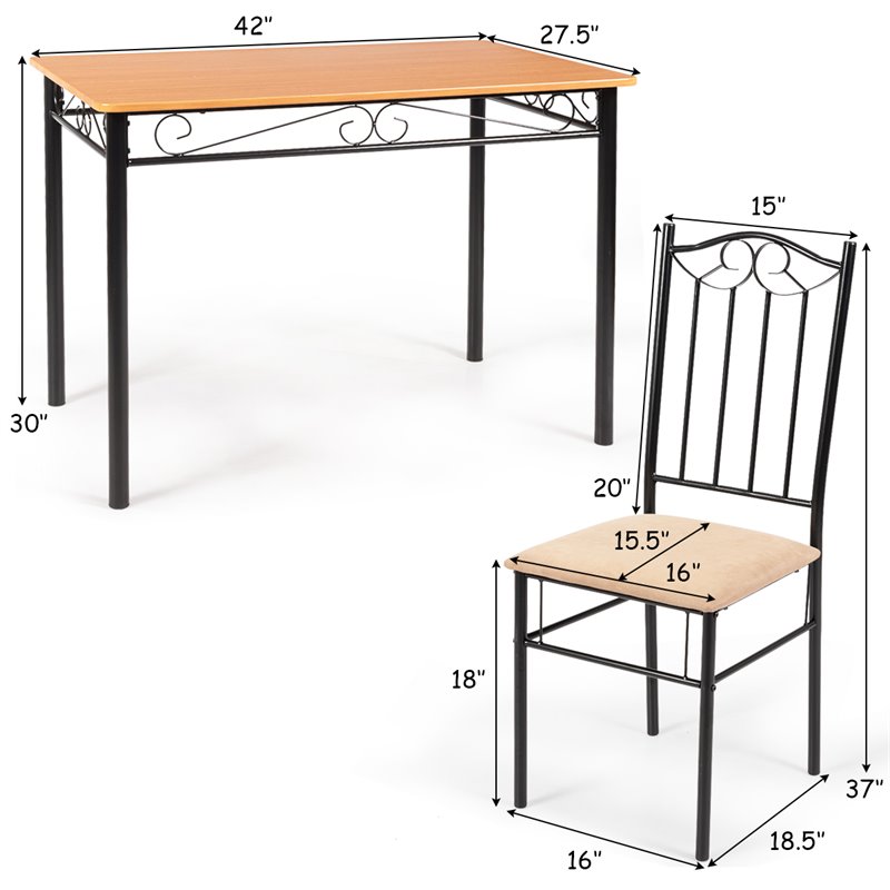 Pemberly Row 5 Pieces Wood Dining Set with Table and 4 Chairs in Black