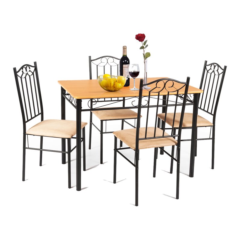 Pemberly Row 5 Pieces Wood Dining Set with Table and 4 Chairs in Black