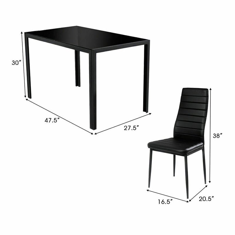 Pemberly Row 5 Pieces Metal Dining Set with Table and 4 Chairs in Black