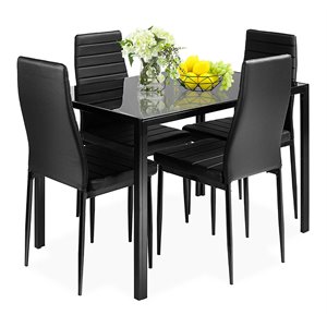 Pemberly Row 5 Pieces Metal Dining Set with Table and 4 Chairs in Black