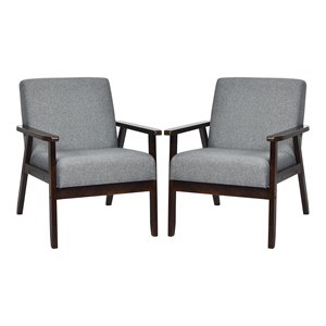 Pemberly Row 17&quot Solid Wood Upholstered Accent Armchair in Dark Gray (Set of 2)