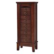 Pemberly Row Contemporary MDF and Glass Jewelry Cabinet with 6 Drawers in Walnut