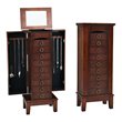 Pemberly Row Contemporary MDF and Glass Jewelry Cabinet with 6 Drawers in Walnut