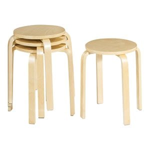 Pemberly Row 18&quot Contemporary Birch Wood Dining Stools in Orange (Set of 4)