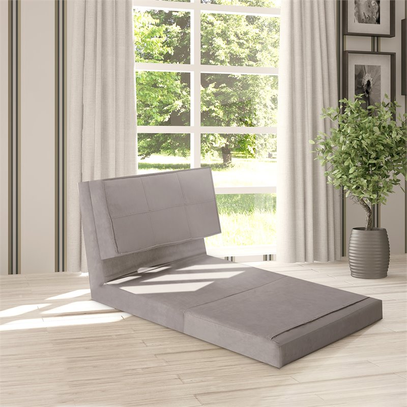 Pemberly Row Fold Down Chair Flip Out Lounger Sleeper Bed in Silver/Gray