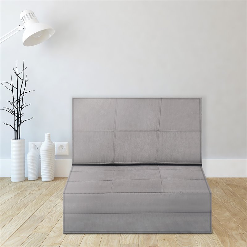 Pemberly Row Fold Down Chair Flip Out Lounger Sleeper Bed in Silver/Gray