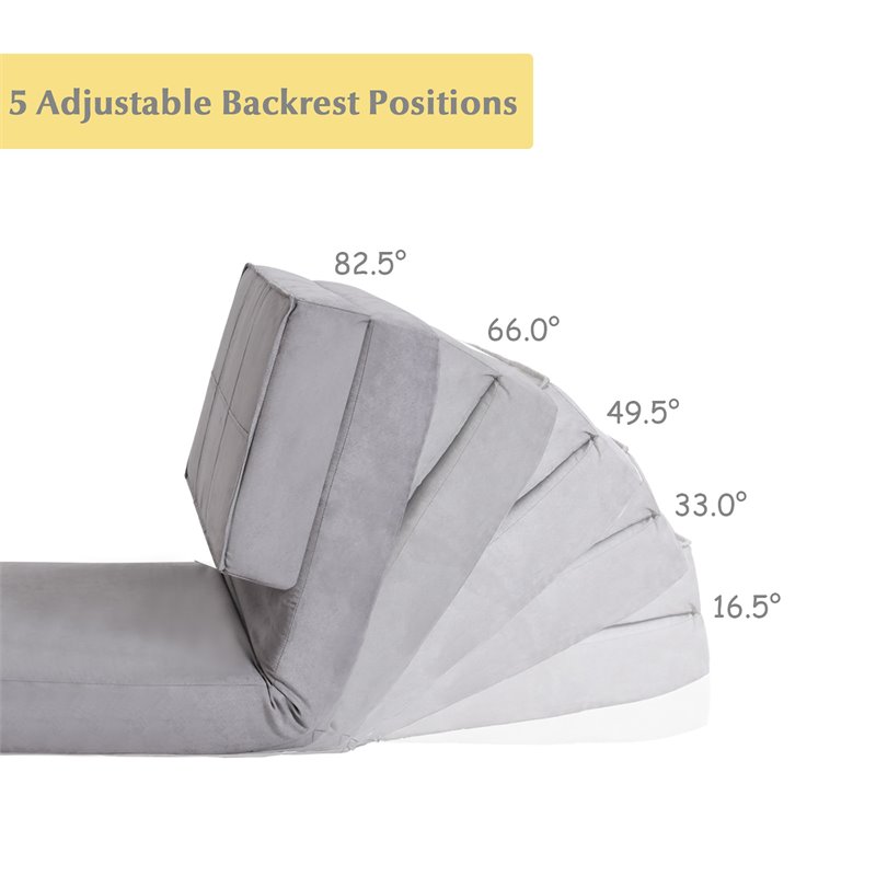 Pemberly Row Fold Down Chair Flip Out Lounger Sleeper Bed in Silver/Gray