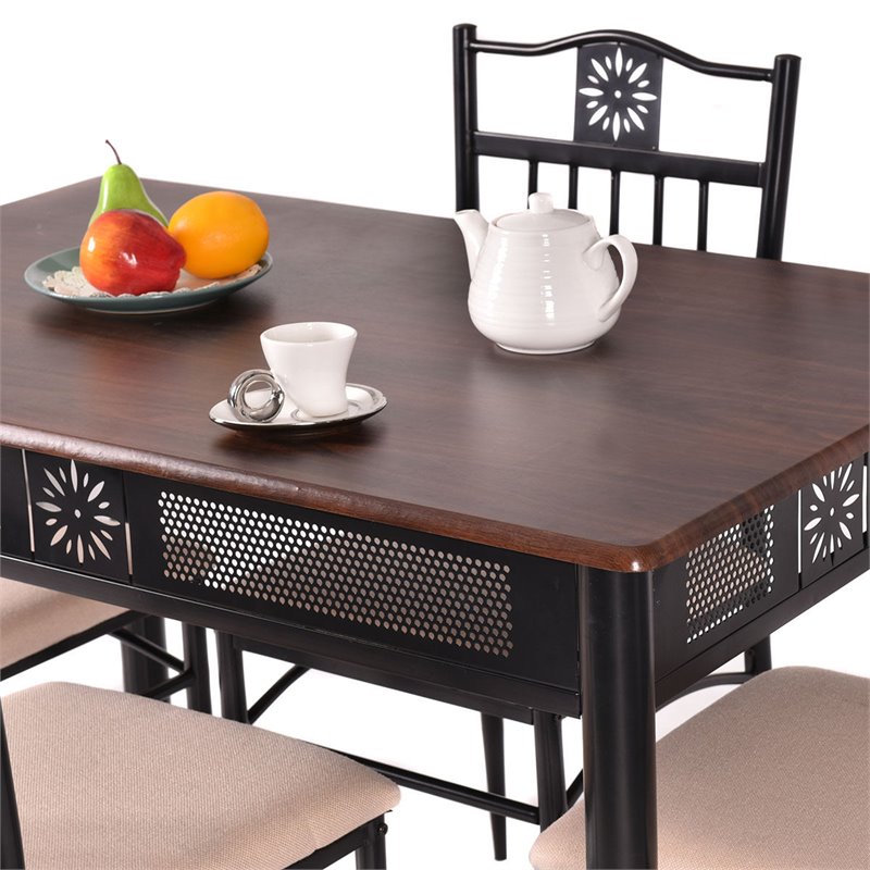 Pemberly Row 5 Pieces Wood Dining Set with Table and 4 Chairs in Brown
