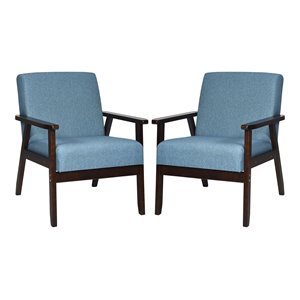Pemberly Row 17&quot Solid Wood Upholstered Accent Armchair in Blue (Set of 2)
