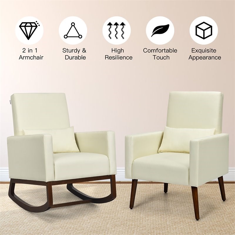 Pemberly Row Upholstered Rocking Chair with Pillow in Beige (Set of 2 Dual-use)