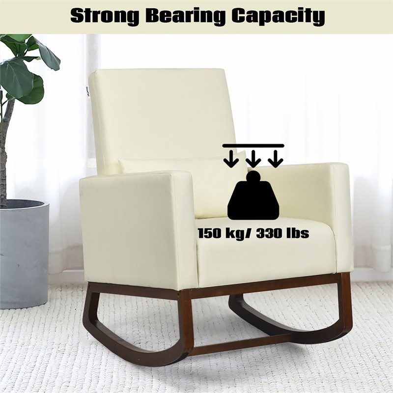 Pemberly Row Upholstered Rocking Chair with Pillow in Beige (Set of 2 Dual-use)