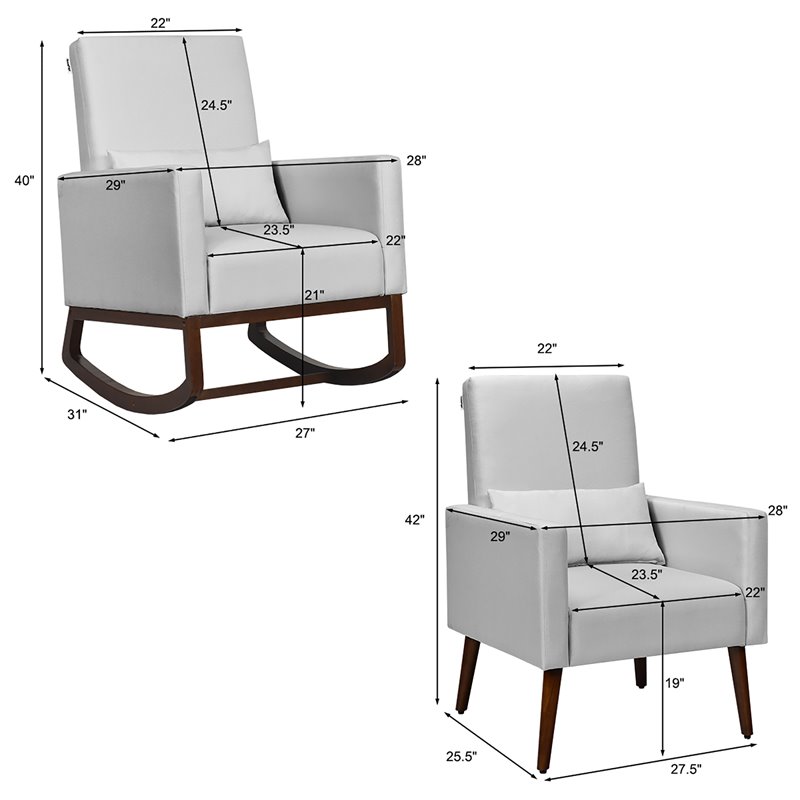 Pemberly Row Rocking Chair with Pillow in Light Gray (Set of 2 Dual-use)