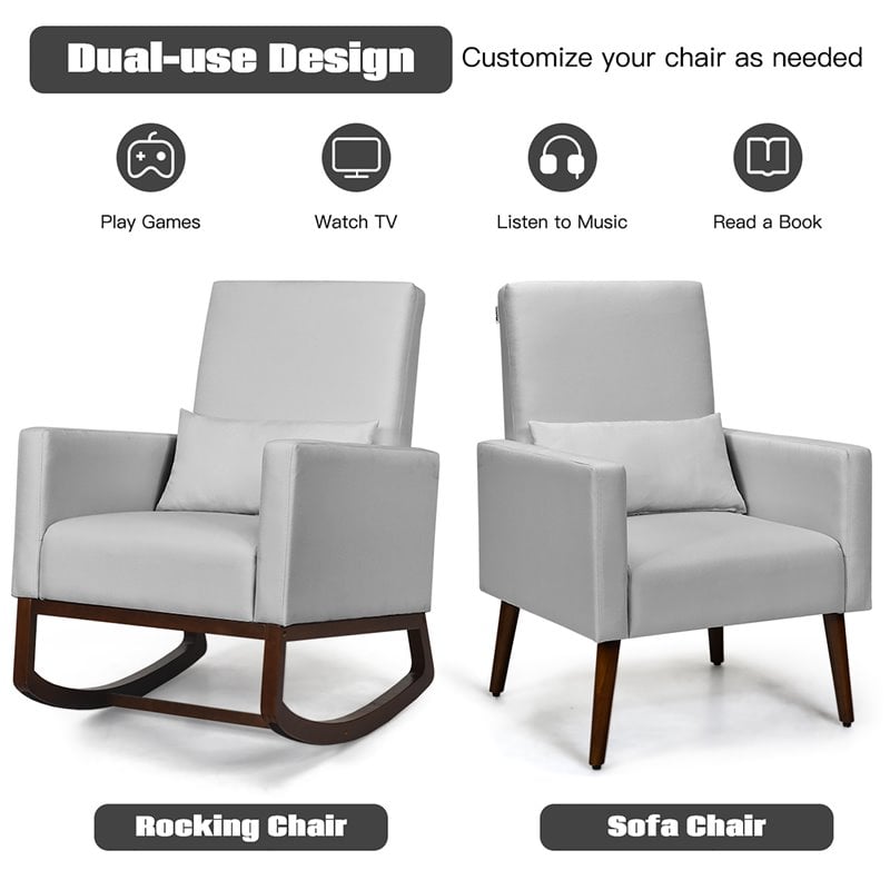 Pemberly Row Rocking Chair with Pillow in Light Gray (Set of 2 Dual-use)
