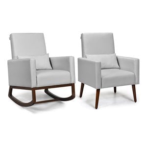 Pemberly Row Rocking Chair with Pillow in Light Gray (Set of 2 Dual-use)